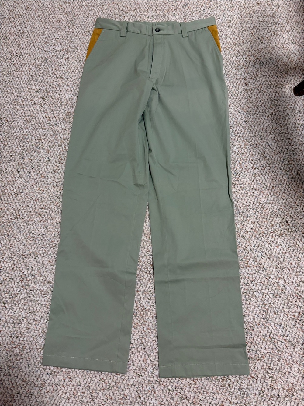 Men's Olive Green Chinos with Tan Pocket Accents